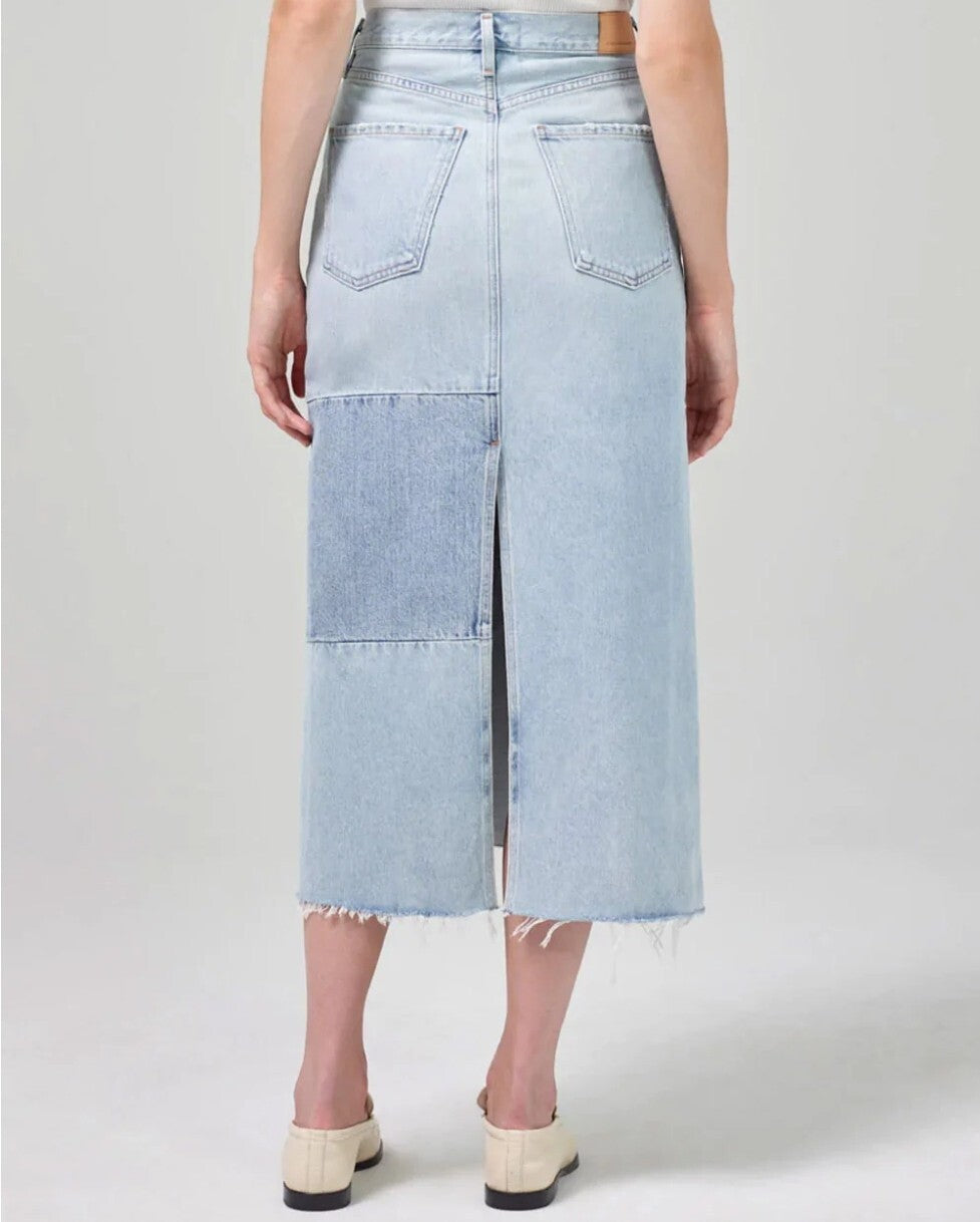 NWT Citizens of Humanity Bria Reworked Denim Midi Skirt In Blue Spring Sz 27 42
