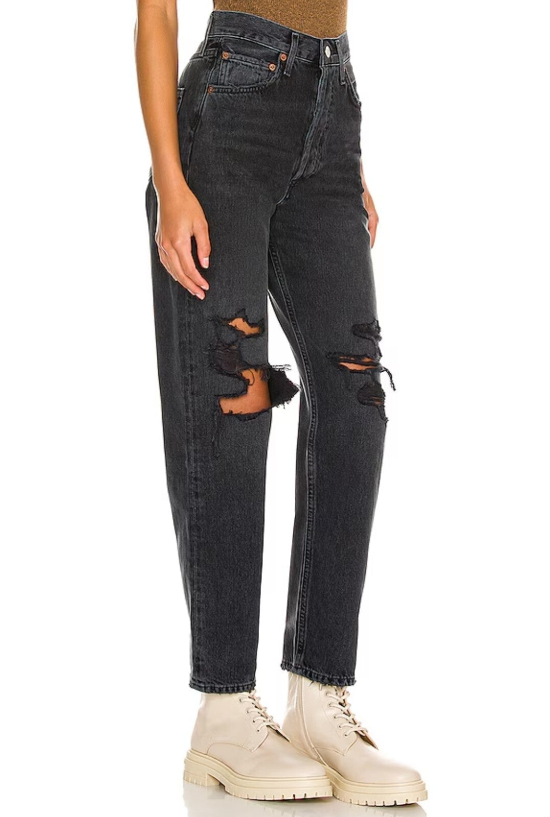 NWOT Agolde 90s Mid Rise Loose Fit Jeans in Vagabond Washed Black Size 27 90's1