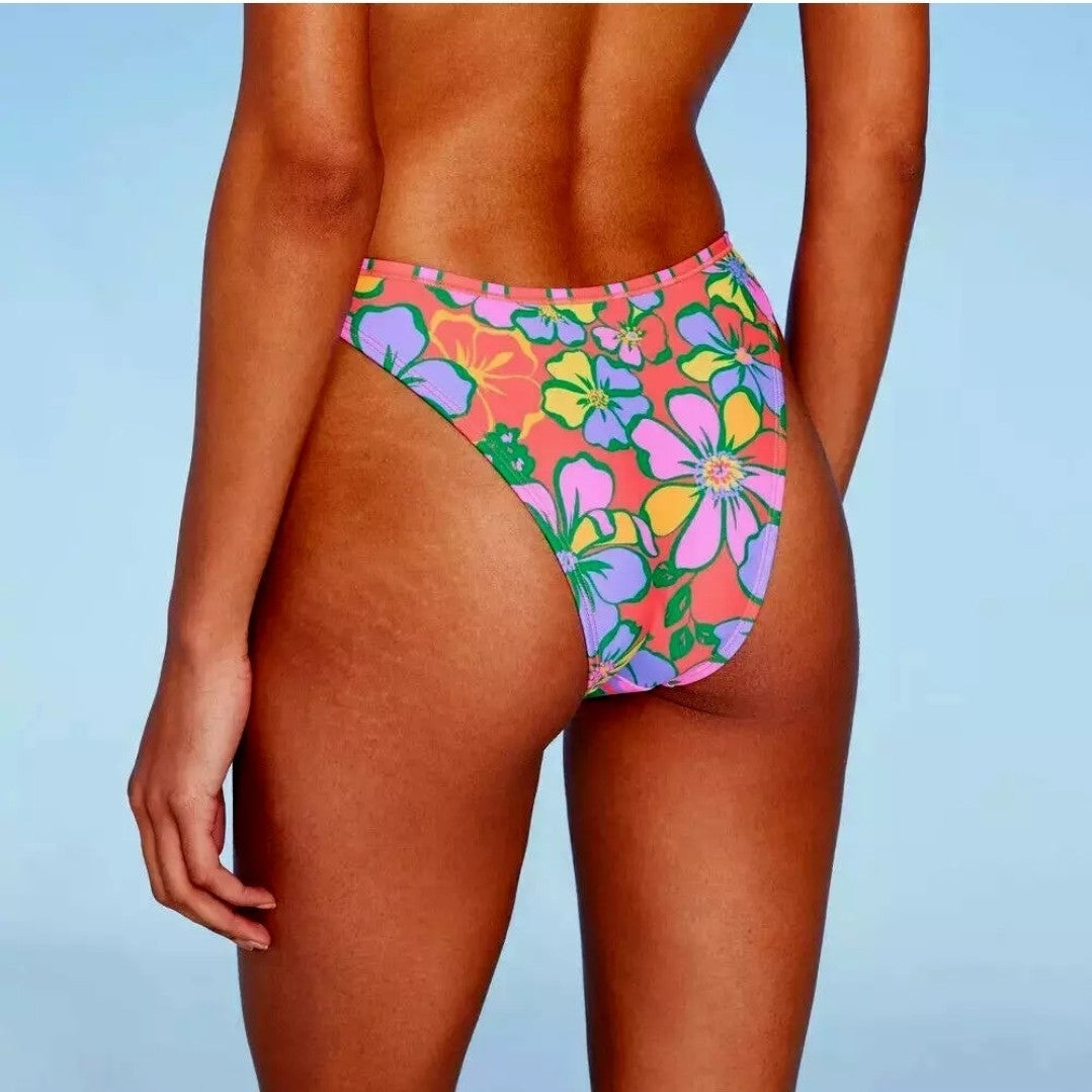 Women's Low-Rise Ultra High Leg Super Cheeky Bikini Bottom - Wild Fable Floral L1