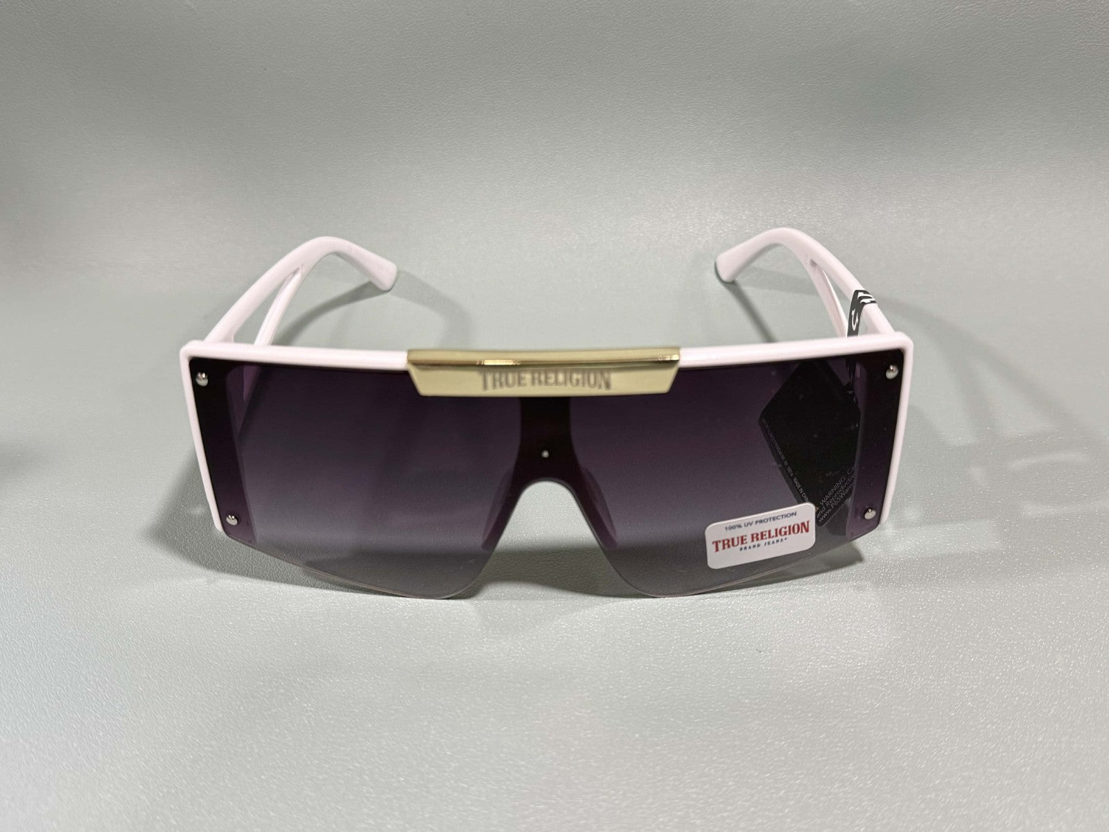New Original TRUE RELIGION Square Sunglasses Mirrored Gold White TR56852XK1