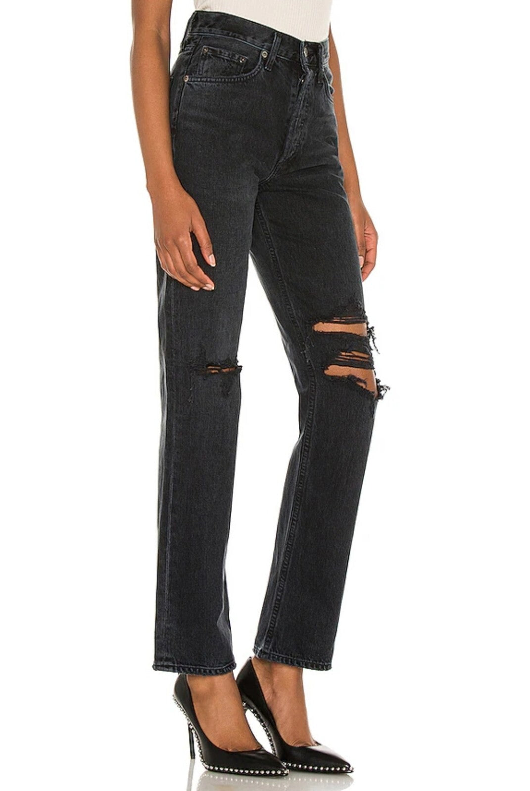 AGOLDE Womens Lana Mid Rise Vintage Straight Jeans Sz 27 ( Black) Disorder 1