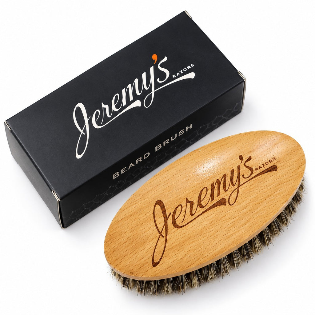 Jeremy's Razors Beard Brush Boar Bristles Oval Beechwood Grooming New Box1