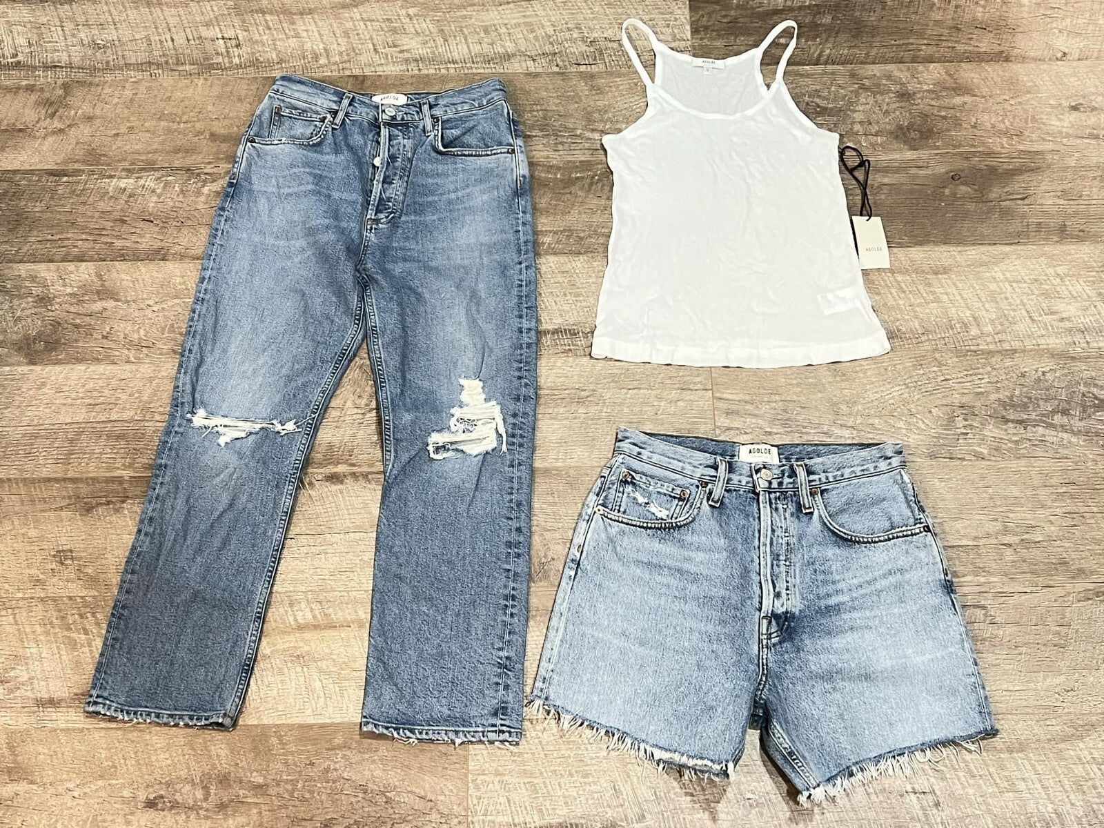 AGOLDE Denim Jeans, Shorts & Top Lot Sz 27 / Sm Top Riley Jeans Cali Tank 0