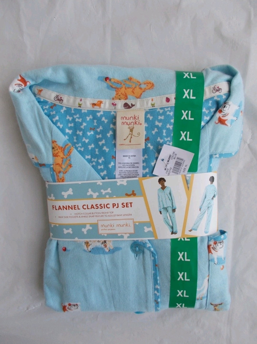 Munki Munki Womens Pajamas Blue Multicolor Dogs 2-Piece Flannel Pockets Soft XL4