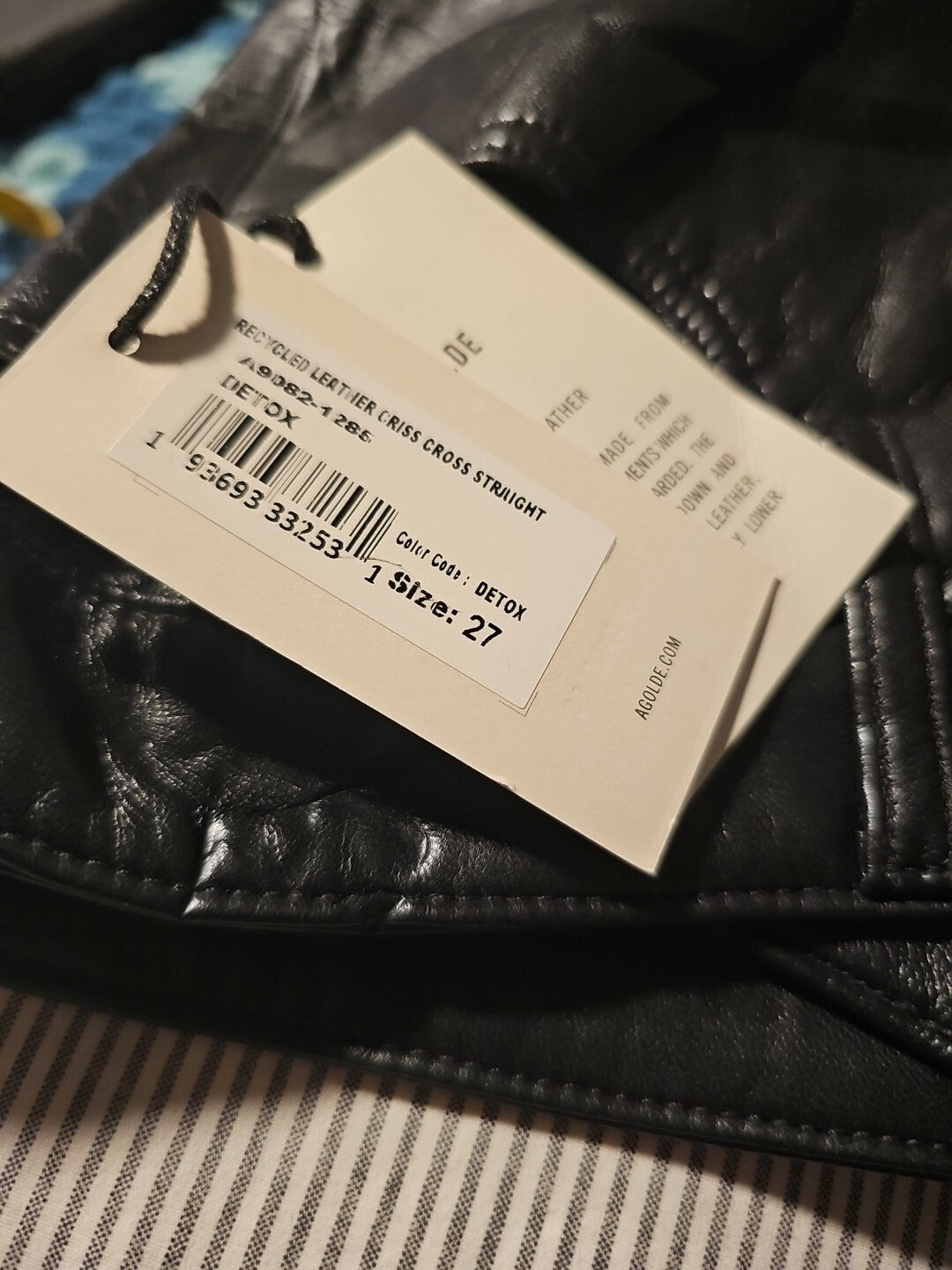 NWT AGOLDE Criss Cross Straight Recycled DETOX Leather Pants MRSP $420 Size 273