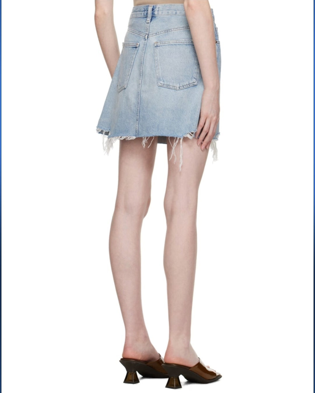 AGOLDE Asymmetric Crisscross Denim Mini Skirt Women's 27 Symbol Frayed Edge Hem~2