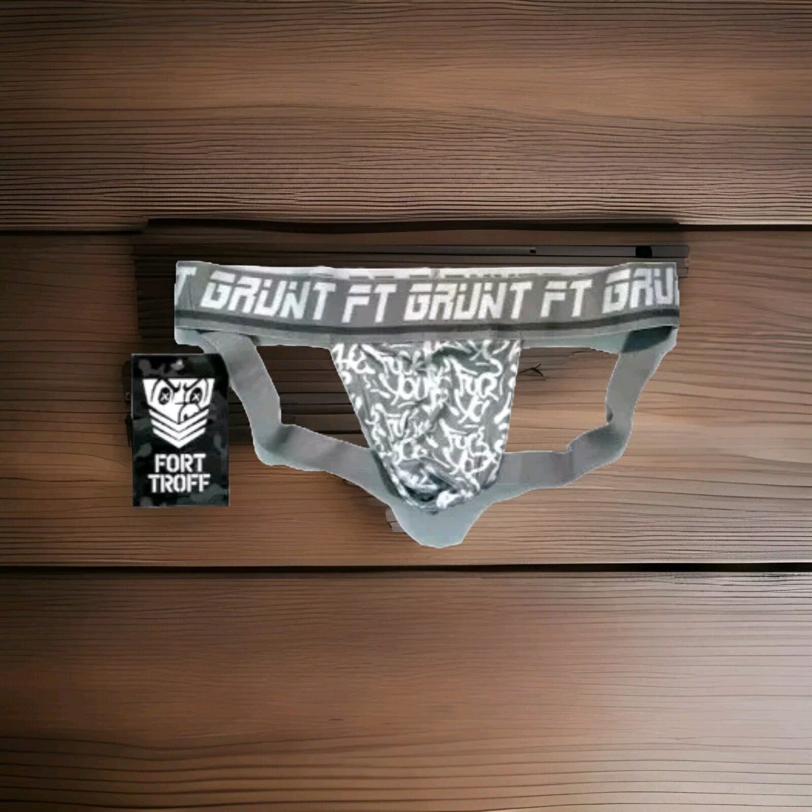Fort Troff  Size Lg "GRUNT" Graffiti Athletic Supporter/Jockstrap - Gray/White0