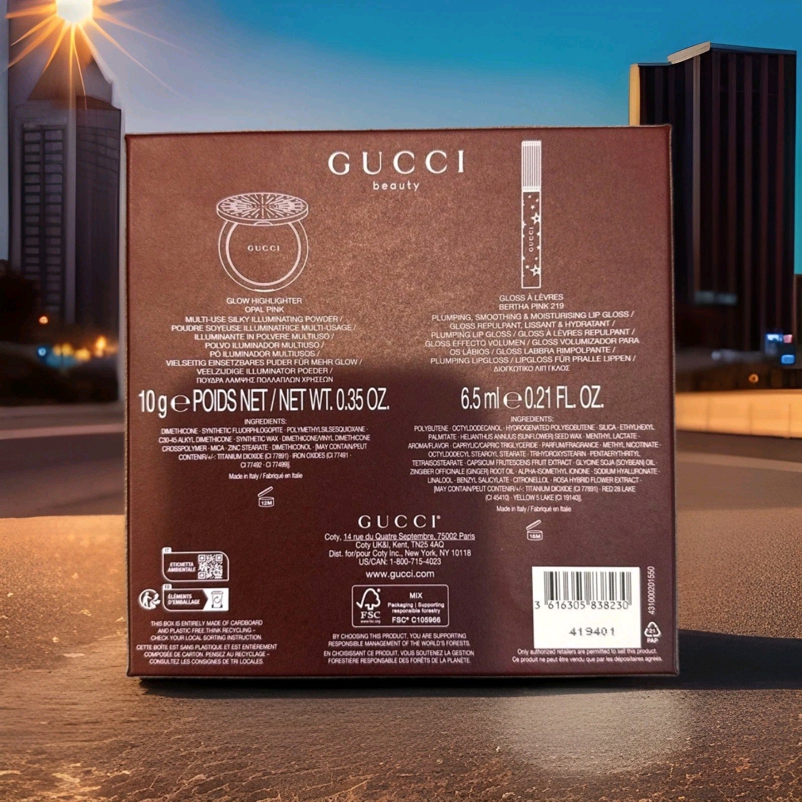 GUCCI Beauty Glow Highlighter Powder & Plumping Lip Gloss Set Opal Pink Bertha2