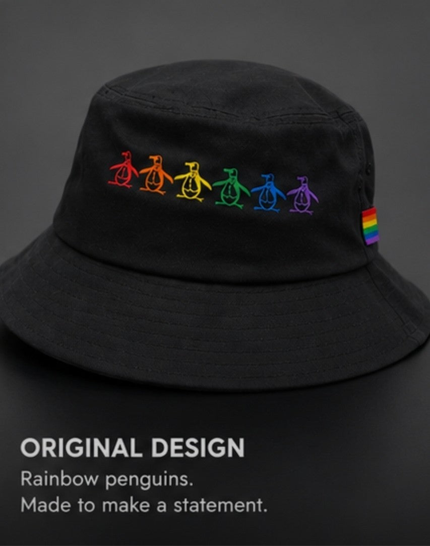 Original Penguin Pride Rainbow Bucket Hat Black OSFM Embroidered Logo NWT0