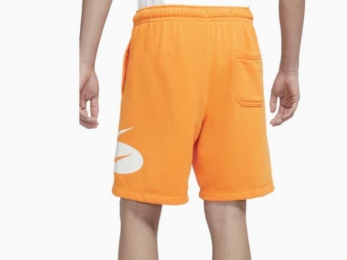 Nike Mens Swoosh Logo Orange Drawstring Pockets Long Fleece Shorts Sz SM NWT1