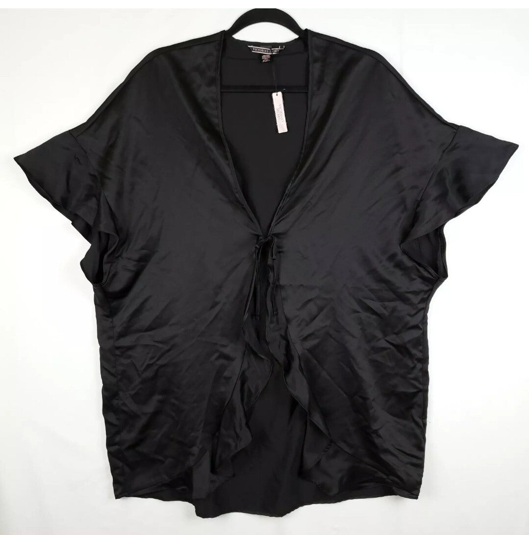 Victorias Secret Robe Kimono Wrap One Size Black Ruffle Sleeve NWT0