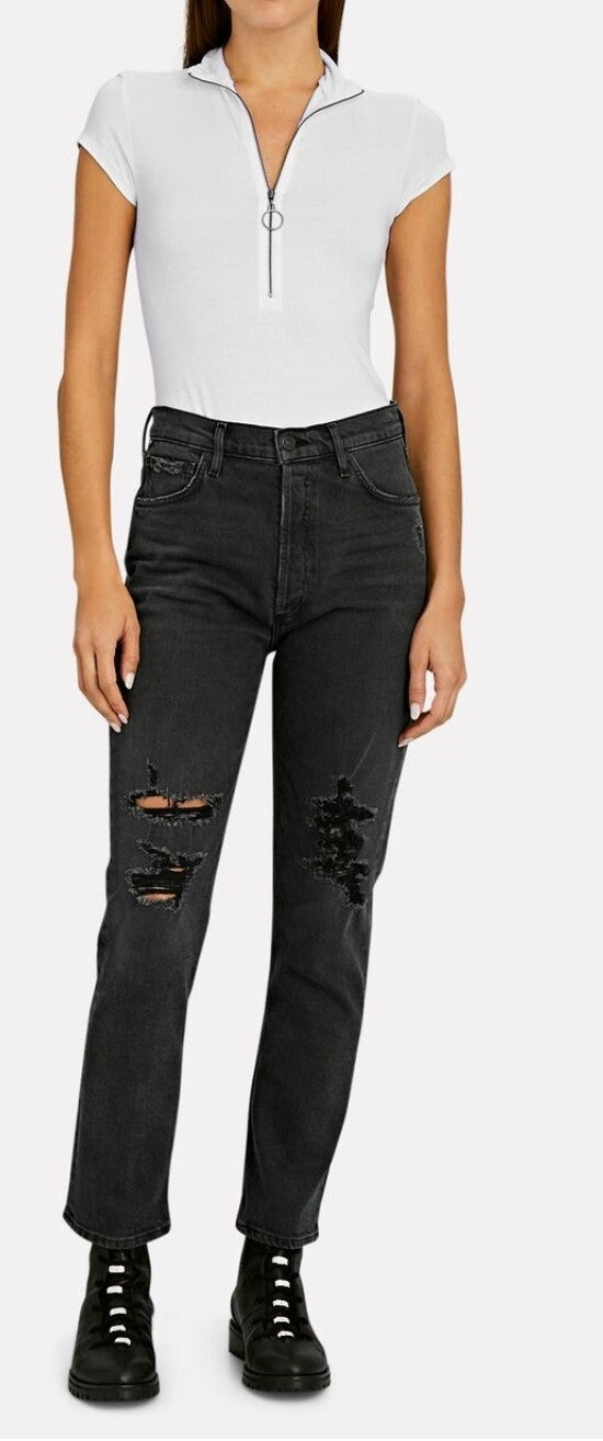 Citizens of Humanity Charlotte Jeans High Rise Straight Distressed Black Sz 27 40