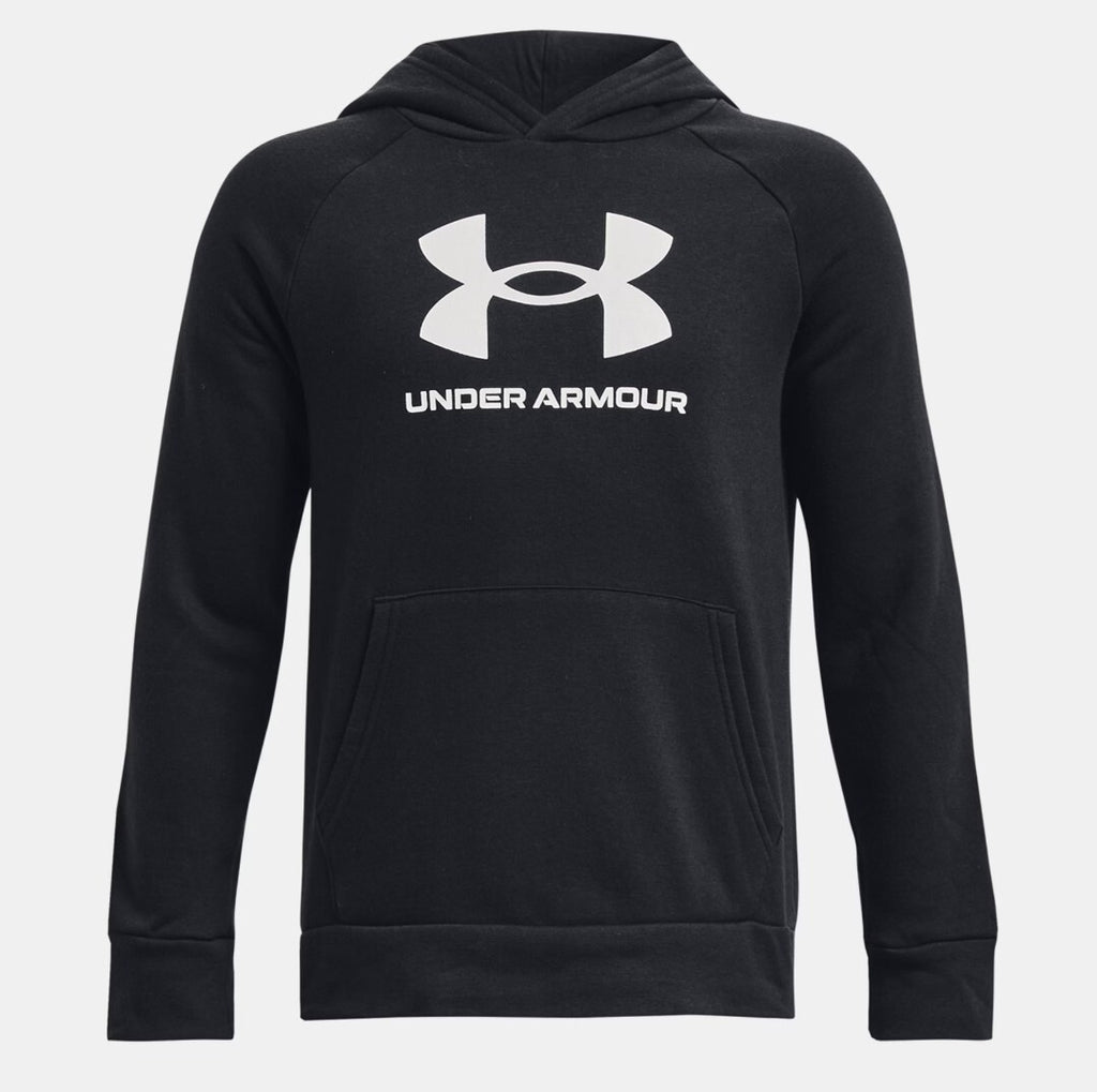 Under Armour UA Rival Fleece Big Logo Hoodie Black Boys Size Medium NWT0