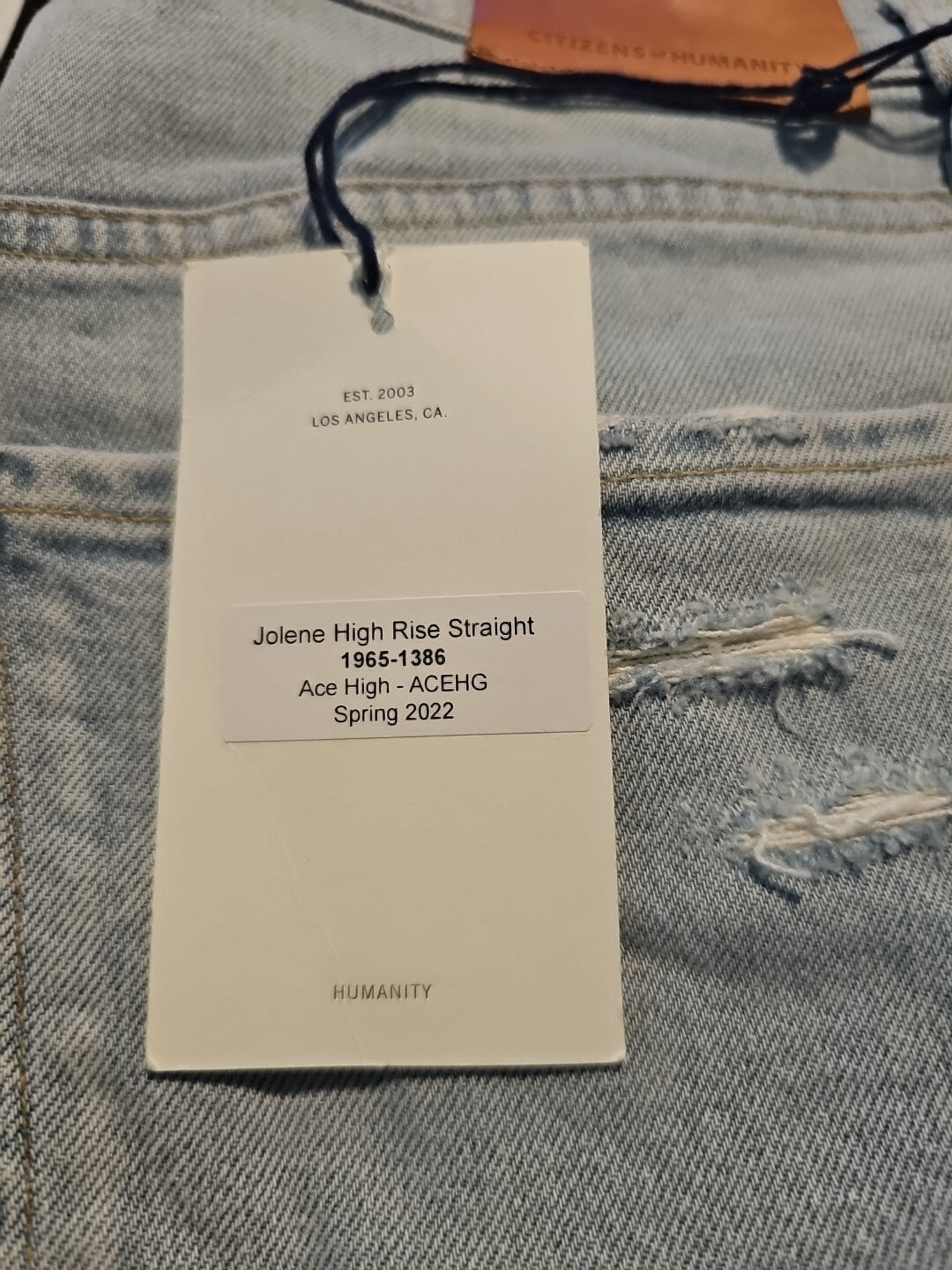 Citizens of Humanity Jolene High Rise Straight In Ace High Sz 27 $248 COH1