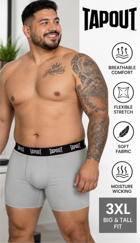 Tapout Mens Boxer Briefs 3XL Gray Stretch Athletic Underwear Big Tall NEW Tap 0
