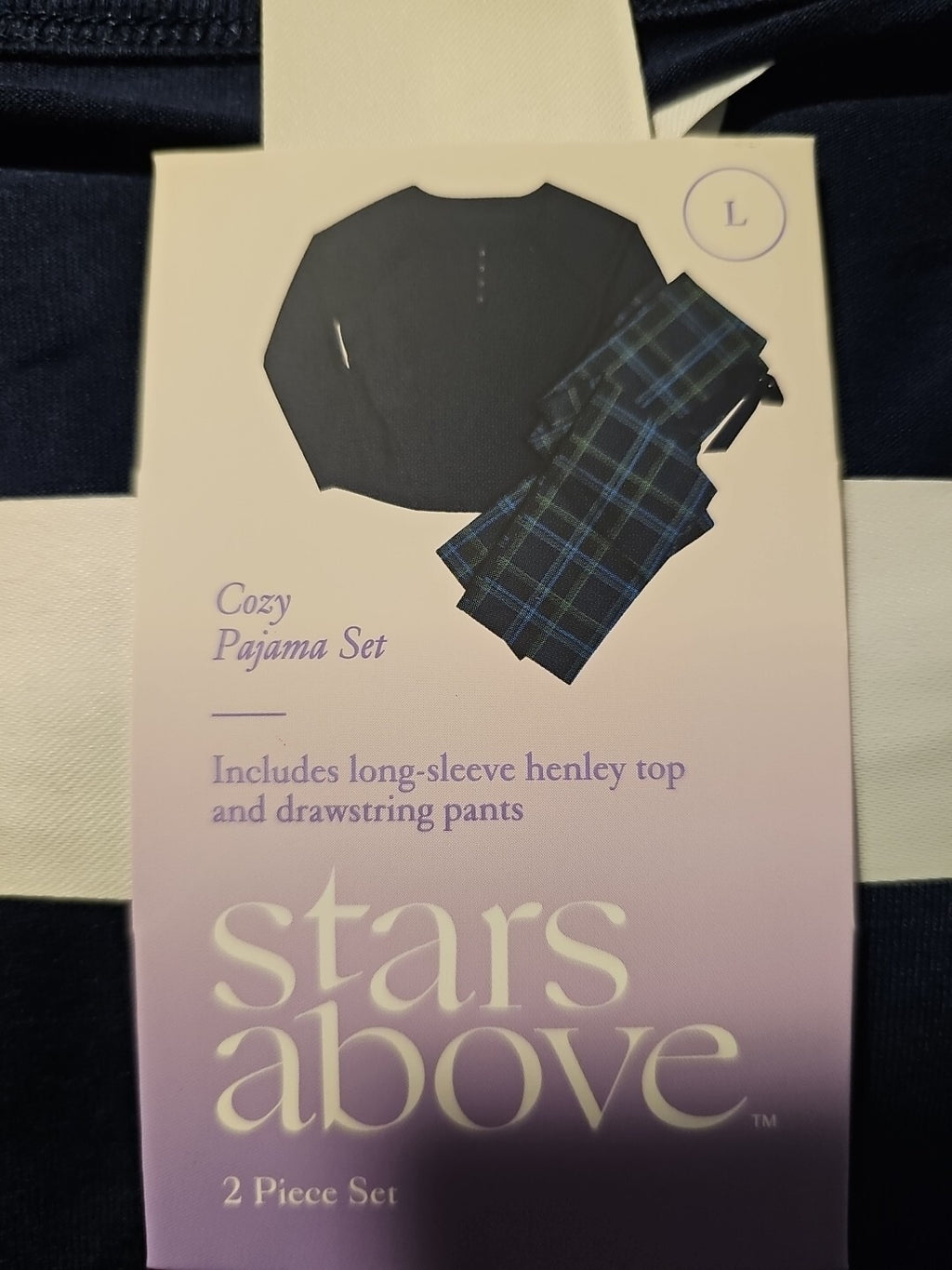 NWT Stars Above L Soft Micro Fleece Pajama Pants Loungewear Navy & Plaid Lg 4