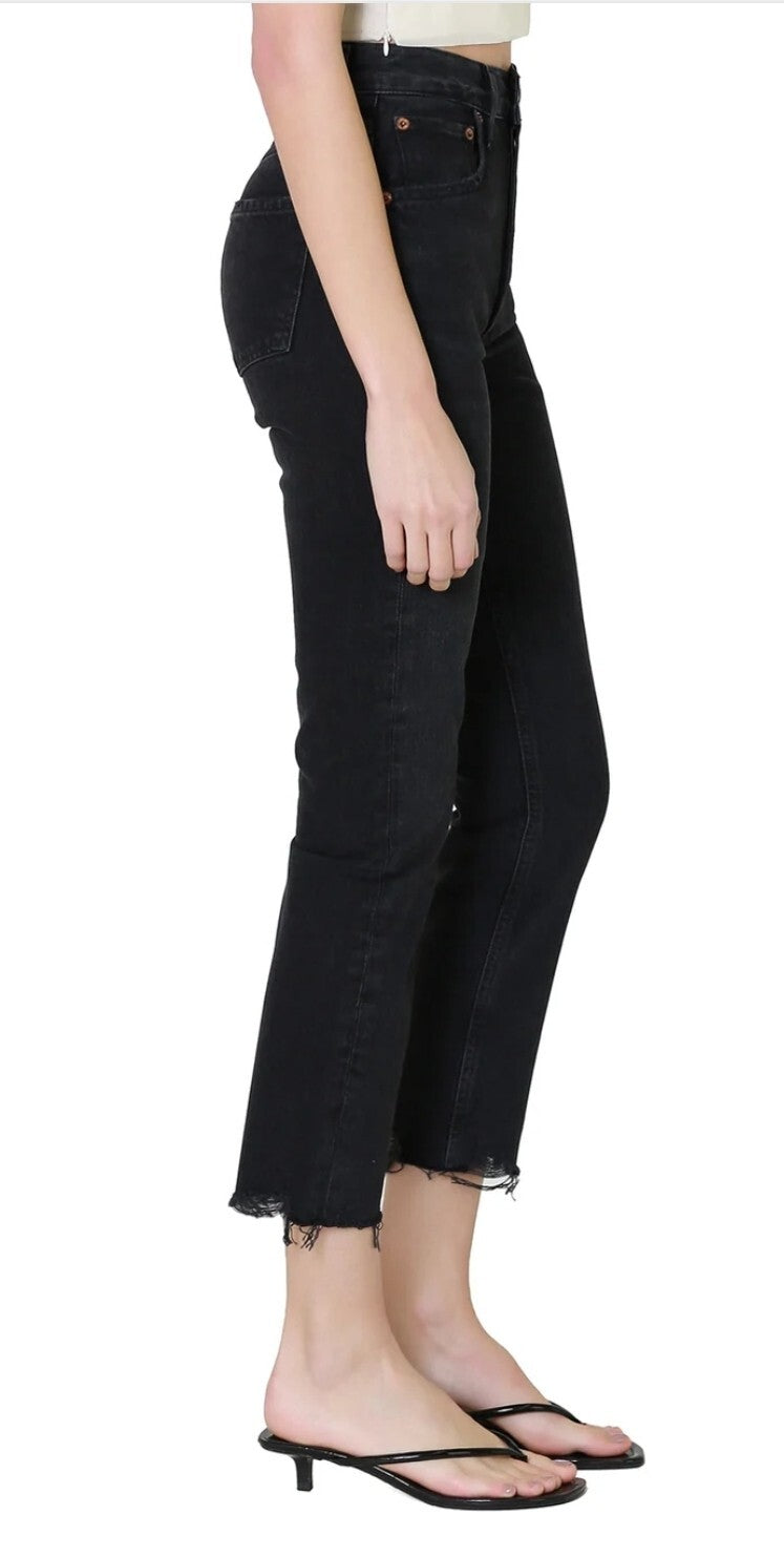 $ 198 AGOLDE Riley High Rise Straight Crop Jeans in Mascara Blk Sz 27 A056G-11571