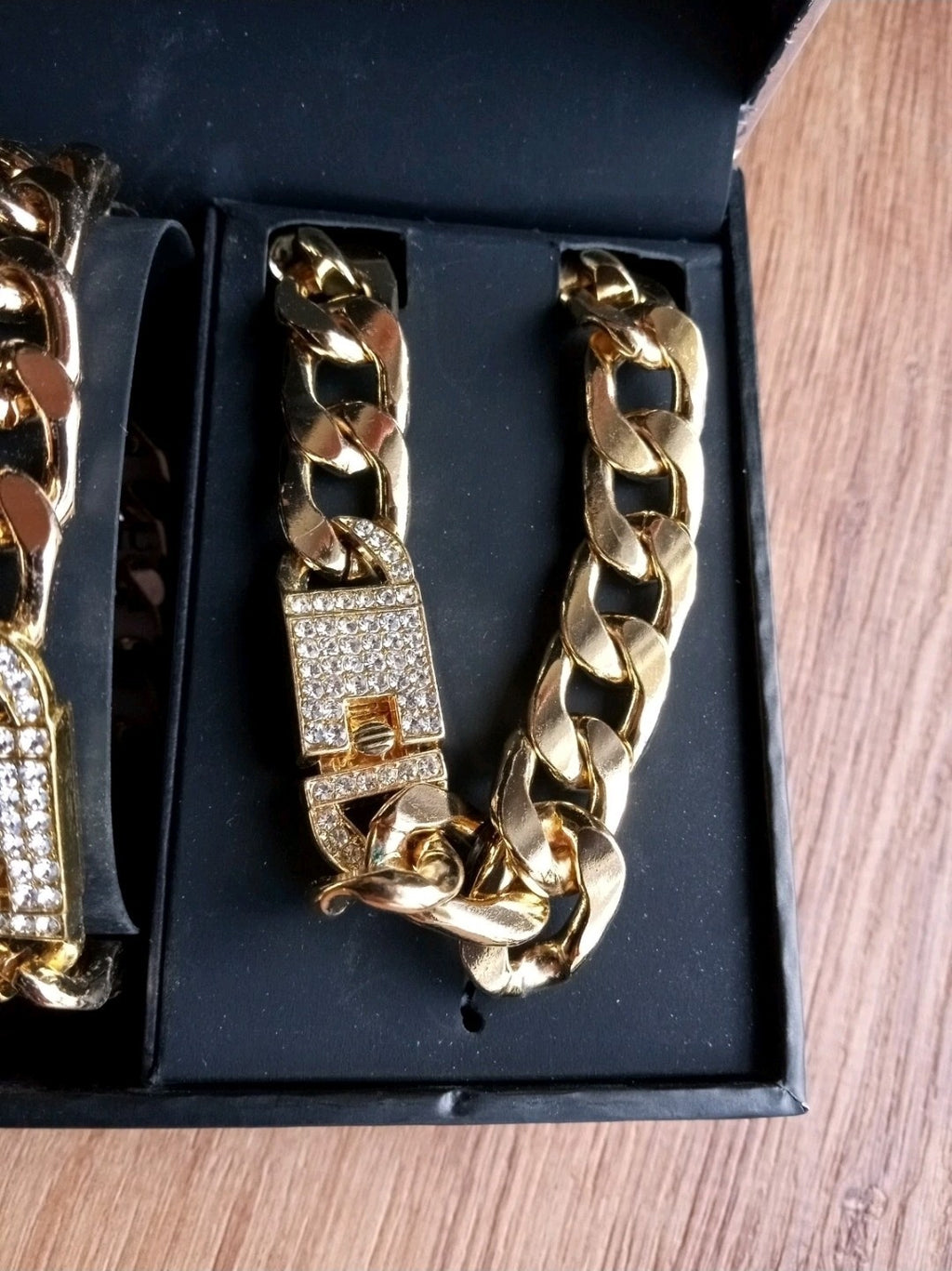 Ed Hardy Men's Shiny Gold Metal Cuban Neck Chain Bracelet Watch 42mm Gift Set1