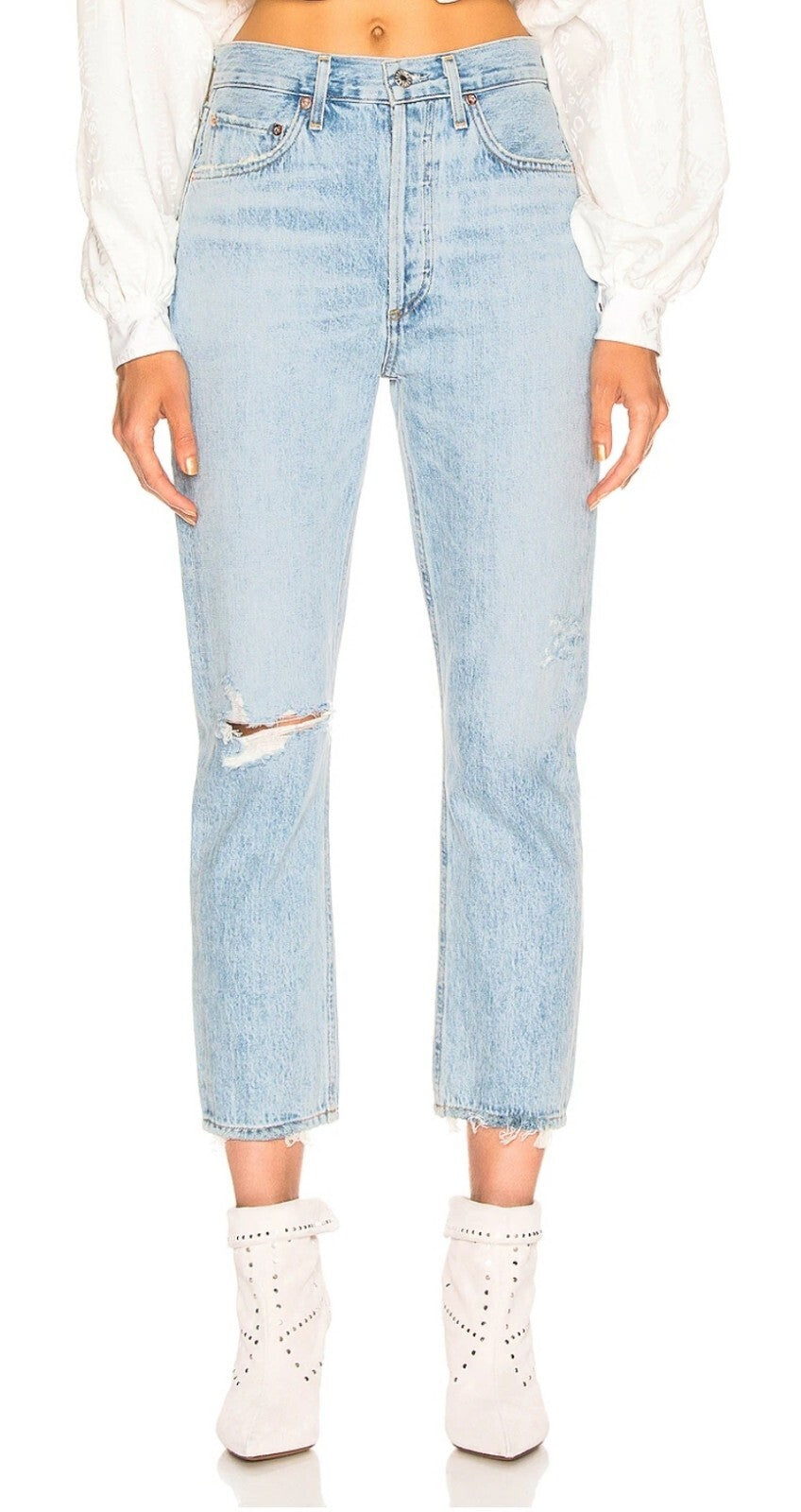$ 198 AGOLDE Riley High Rise Straight Crop Jeans Size 24A056B-983 NWOT0