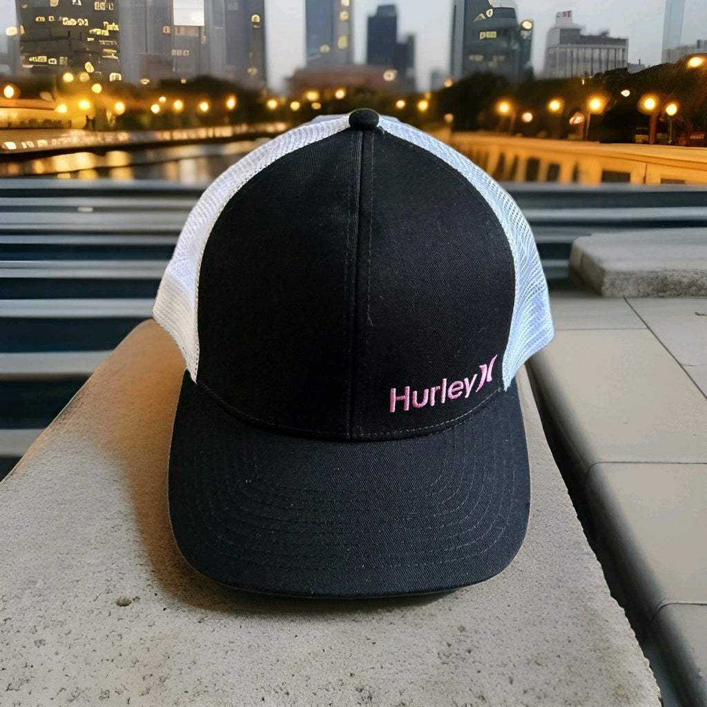 NWT HURLEY Logo Black & Pink CORP STAPLE TRUCKER SNAPBACK 1