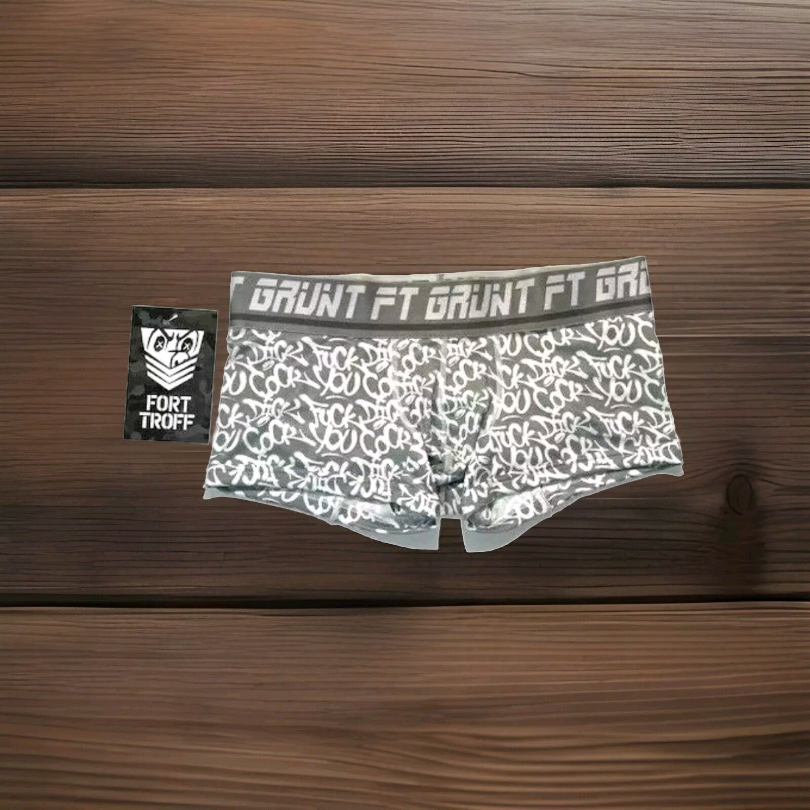 Fort Troff   Size Sm  "GRUNT" Graffiti Boxer Jock - Gray/White - Mesh Pouch0