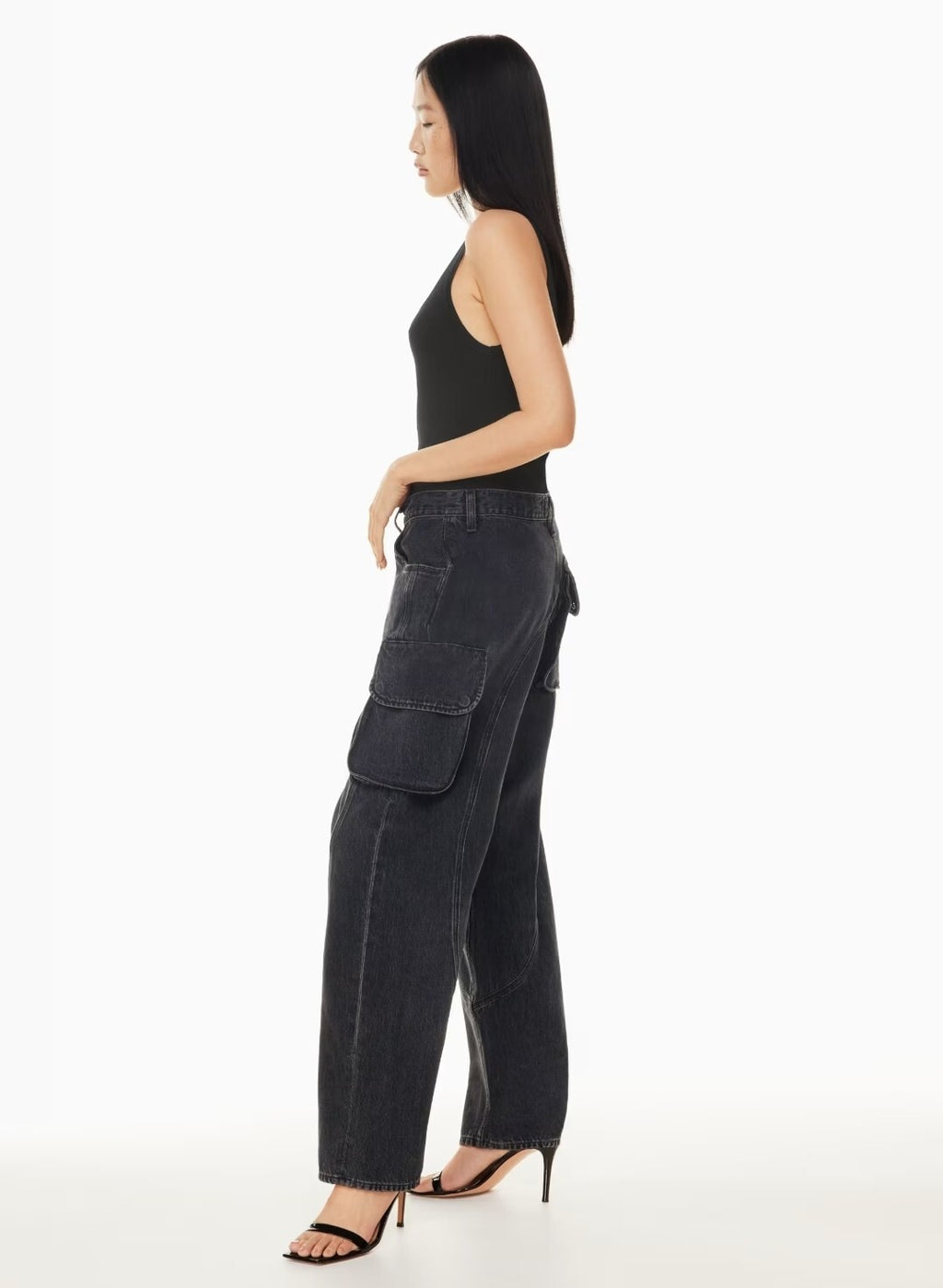 NWOT Agolde Cass Baggy Cargo Jeans Size 33 Barrel Jeans in Black Sz 123
