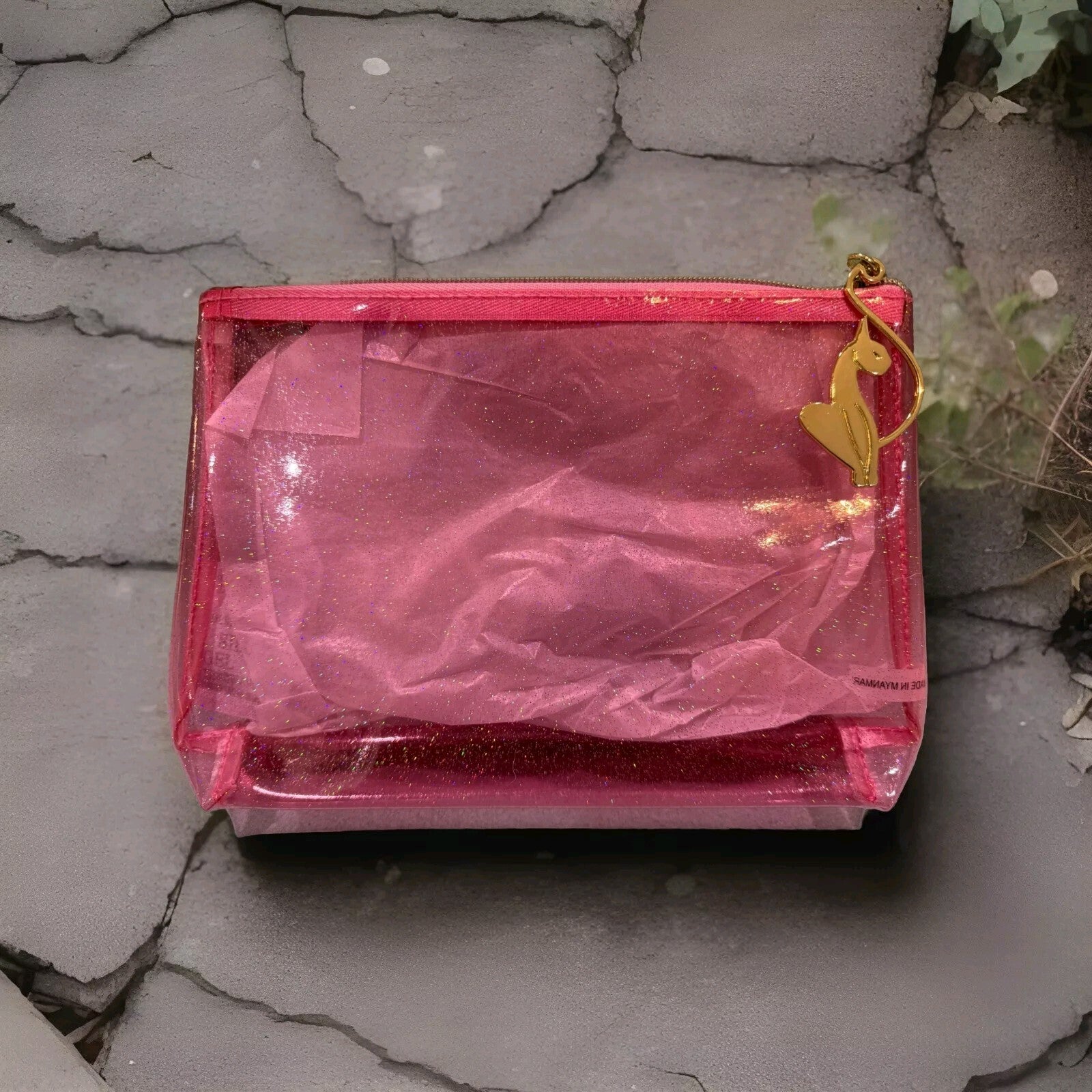 Y2k Baby Phat Pink Makeup Small Zip Bag Gold Cat  Logo Zipper- Glam Bling ️ 1