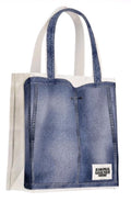 Jean Paul Gaultier Denim Print Tote Bag Large Blue Canvas Shopper NWOT0