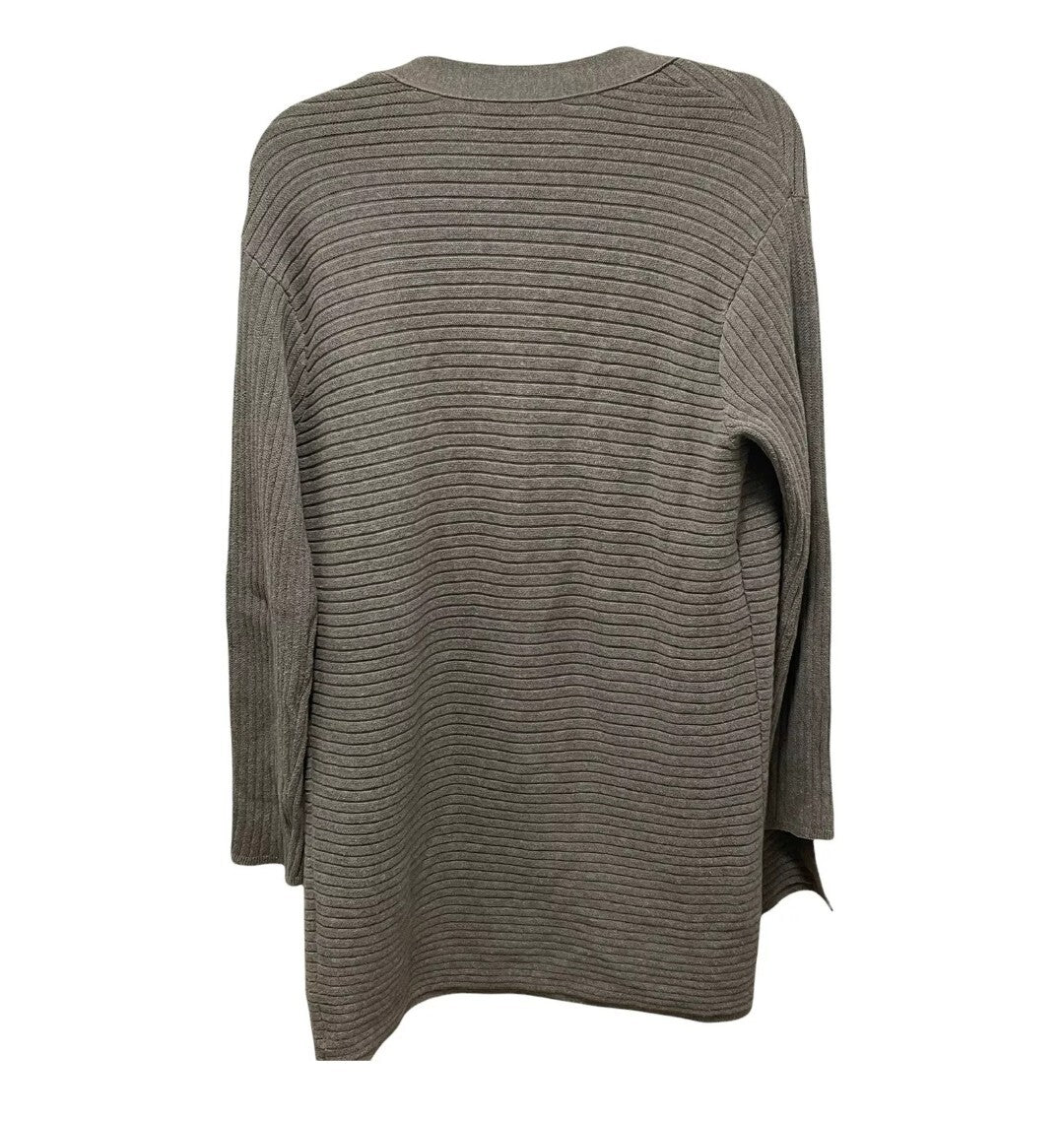 J Jill Gray Ribbed Patch Pocket Long Line Open Cardigan Sweater Womens XS Jjill 1
