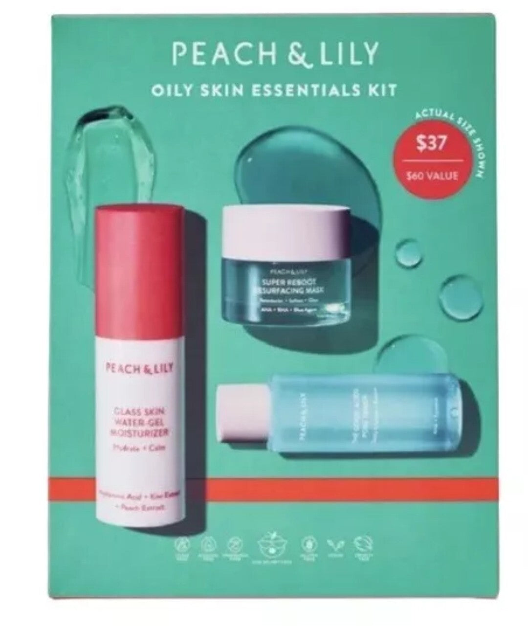 Peach & Lily Oily Skin Essentials Kit Toner Moisturizer Resurfacing Mask Set Nib0