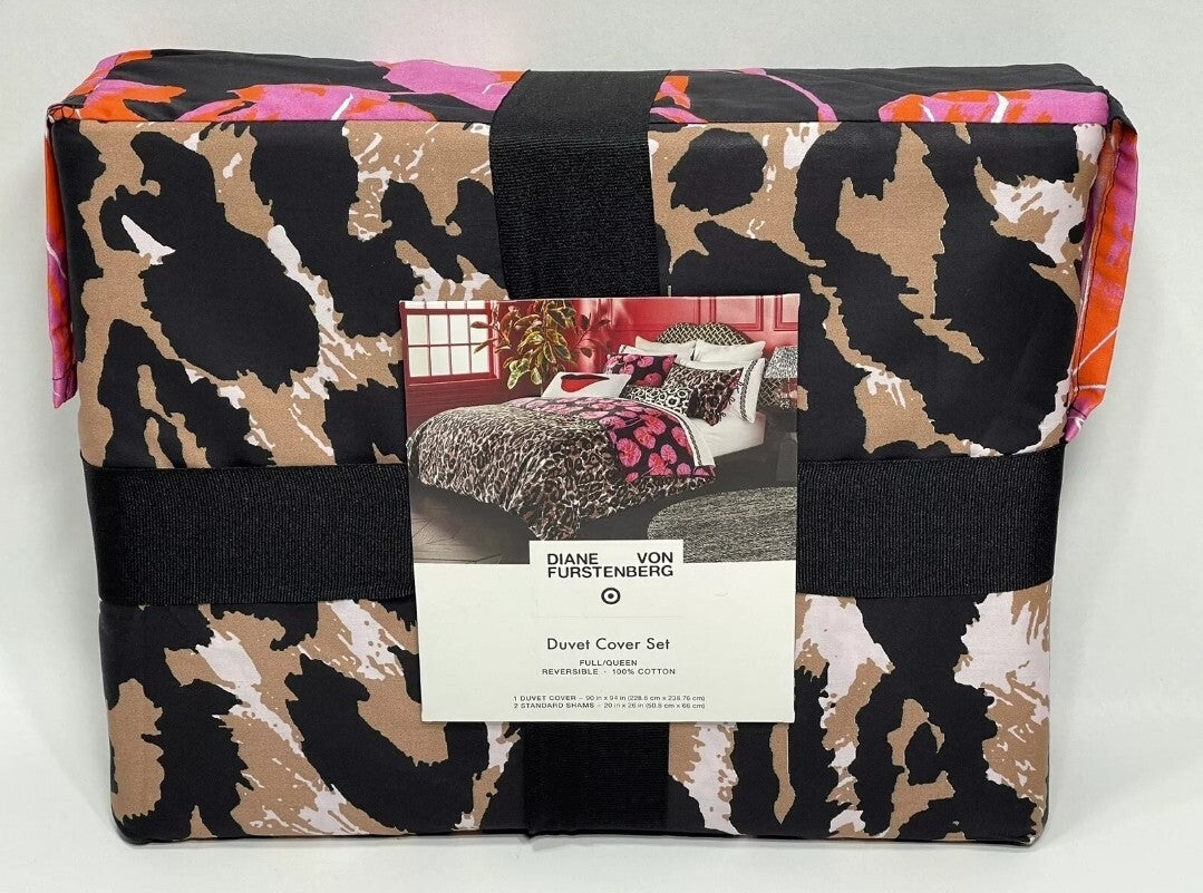 Diane Von Furstenberg DVF Duvet Cover 3 Piece Leopard/Geranium Leaf Full/Queen8