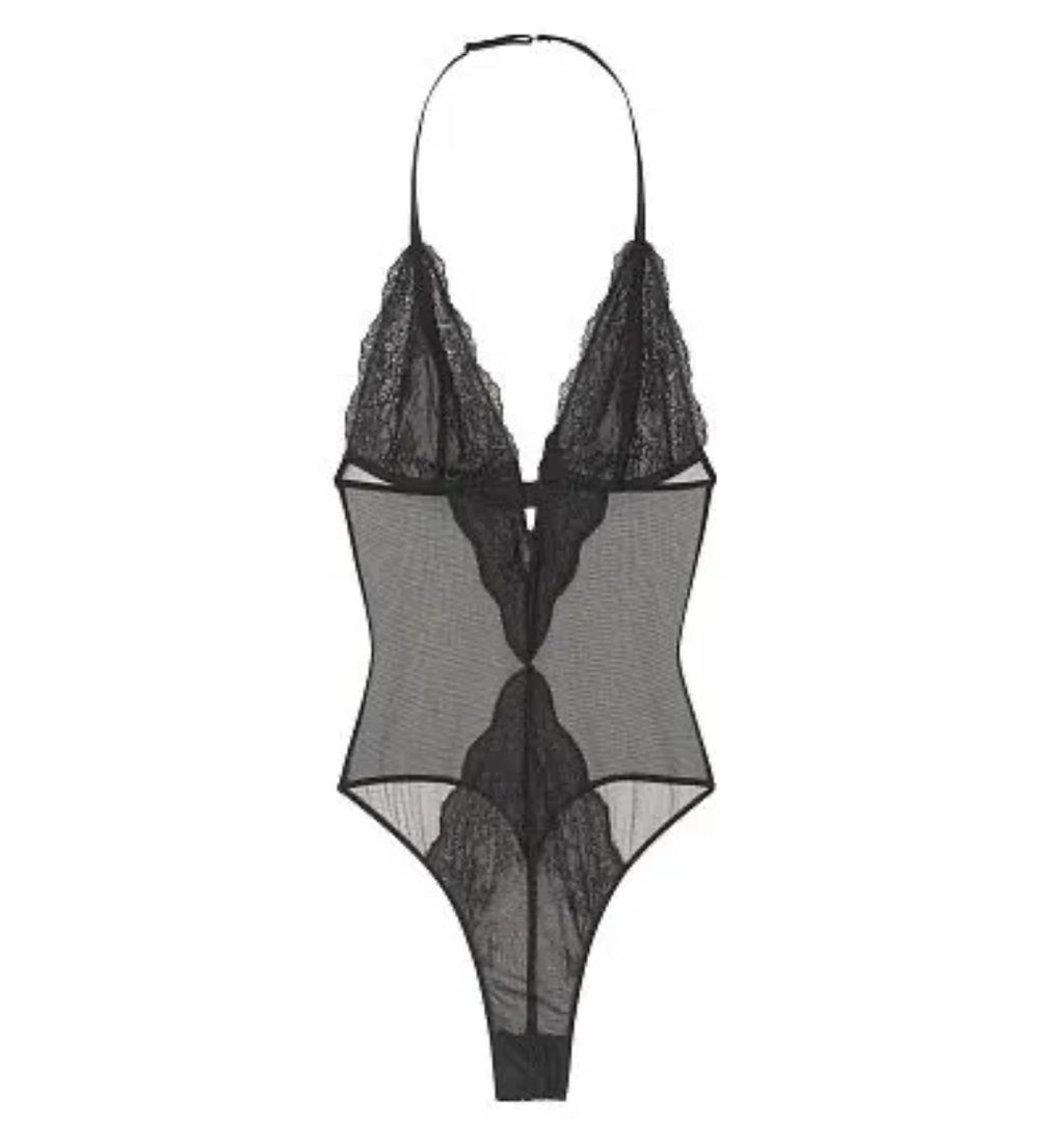 Victoria's Secret Lingerie Teddy One Piece Bodysuit Black Sheer Lace Very Sexy M3
