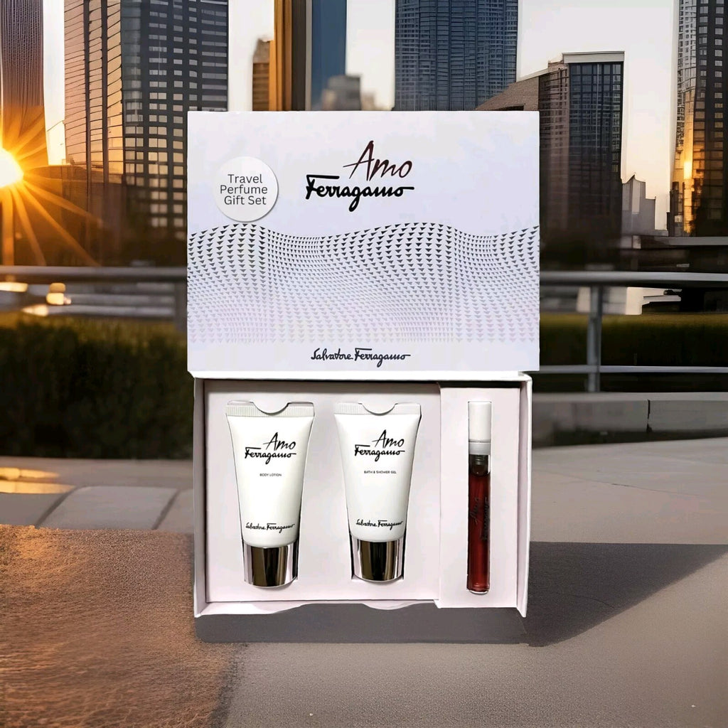 AMO By Salvatore Ferragamo Gift Set 5ml EDP Spray 30ml Body Lotion & Shower Gel 0