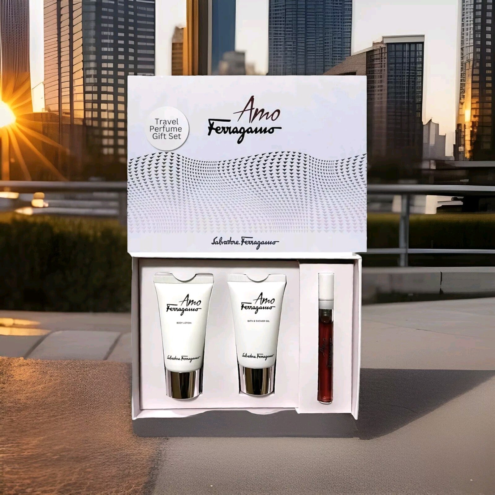 AMO By Salvatore Ferragamo Gift Set 5ml EDP Spray 30ml Body Lotion & Shower Gel 0