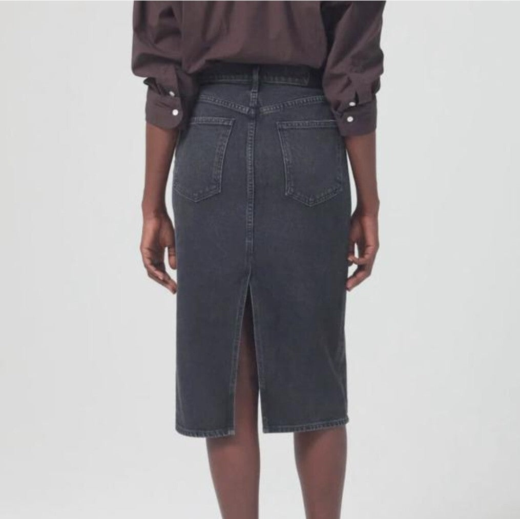 COH Citizens Of Humanity Bea Double Slit Skirt Denim Sz 27 Stormy Blk NWT $2293