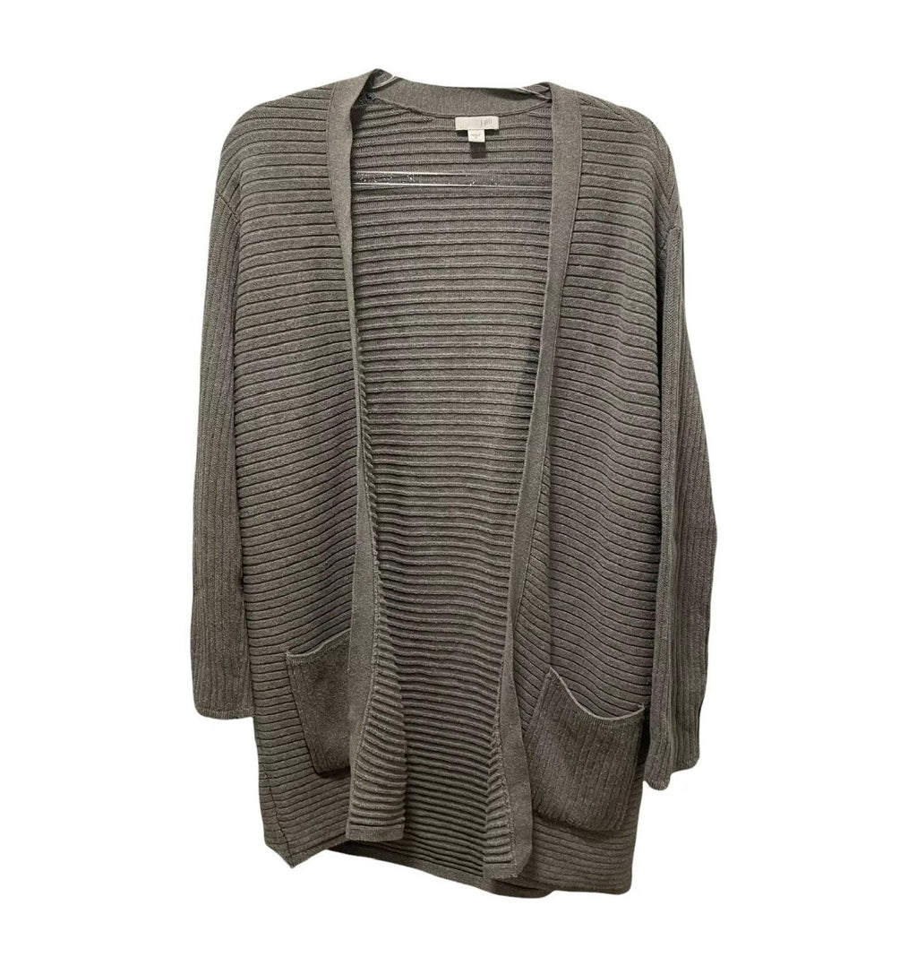 J Jill Gray Ribbed Patch Pocket Long Line Open Cardigan Sweater Womens XS Jjill 0