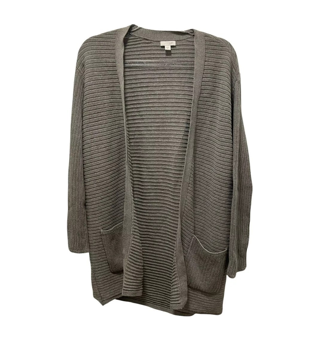 J Jill Gray Ribbed Patch Pocket Long Line Open Cardigan Sweater Womens XS Jjill 0
