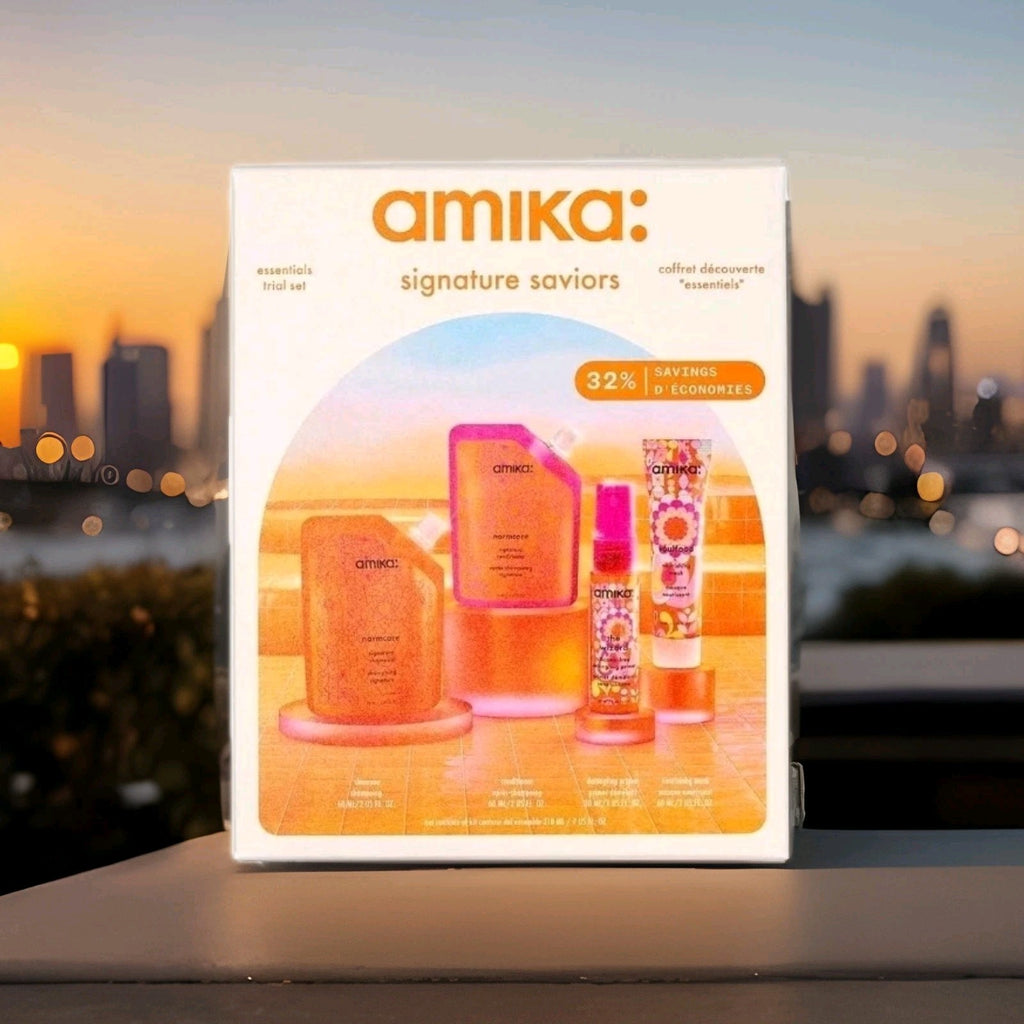 Amika Signature Saviors Essential 4 Piece Set Shampoo, Conditioner,  Mask & Deta0