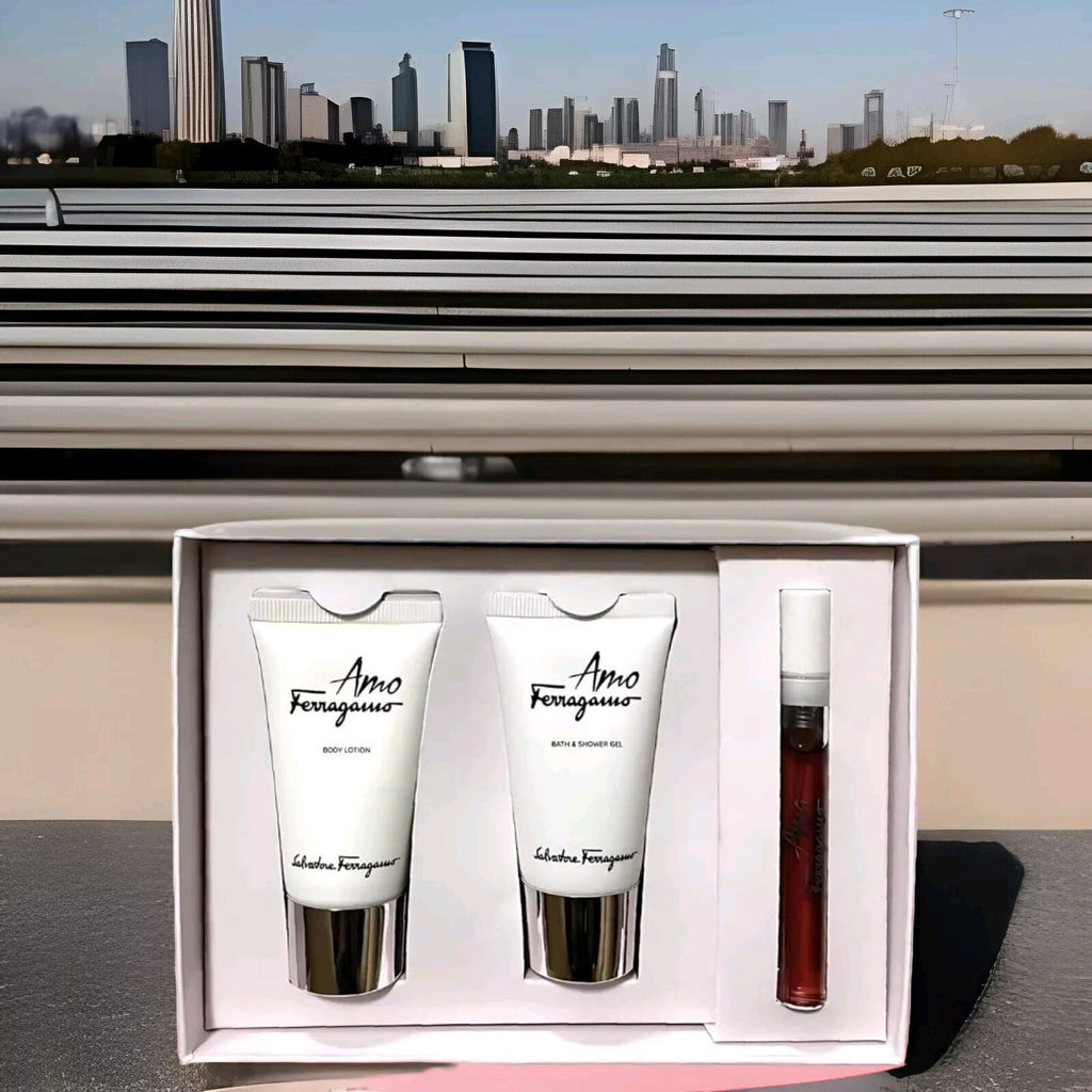 AMO By Salvatore Ferragamo Gift Set 5ml EDP Spray 30ml Body Lotion & Shower Gel 5