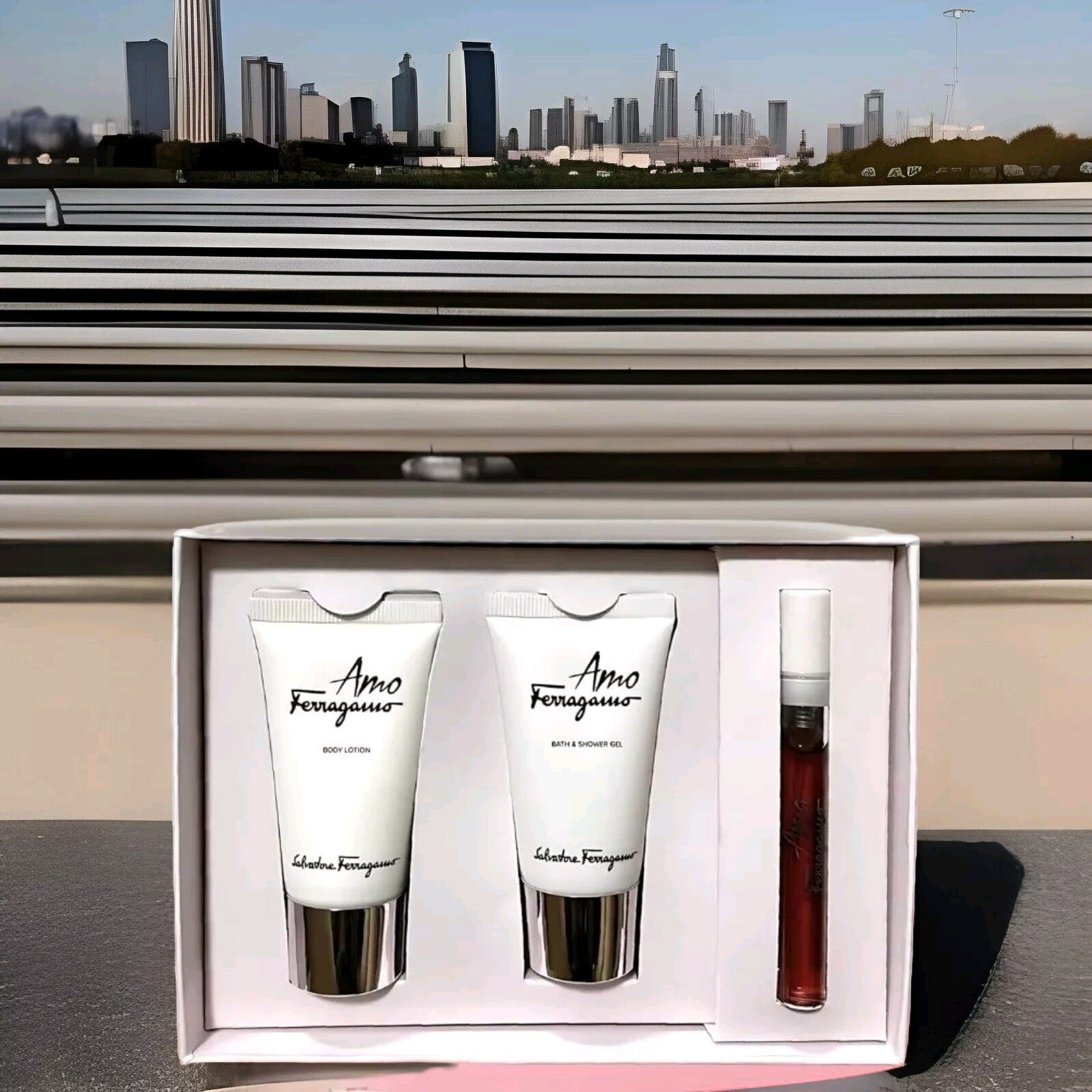 AMO By Salvatore Ferragamo Gift Set 5ml EDP Spray 30ml Body Lotion & Shower Gel 5