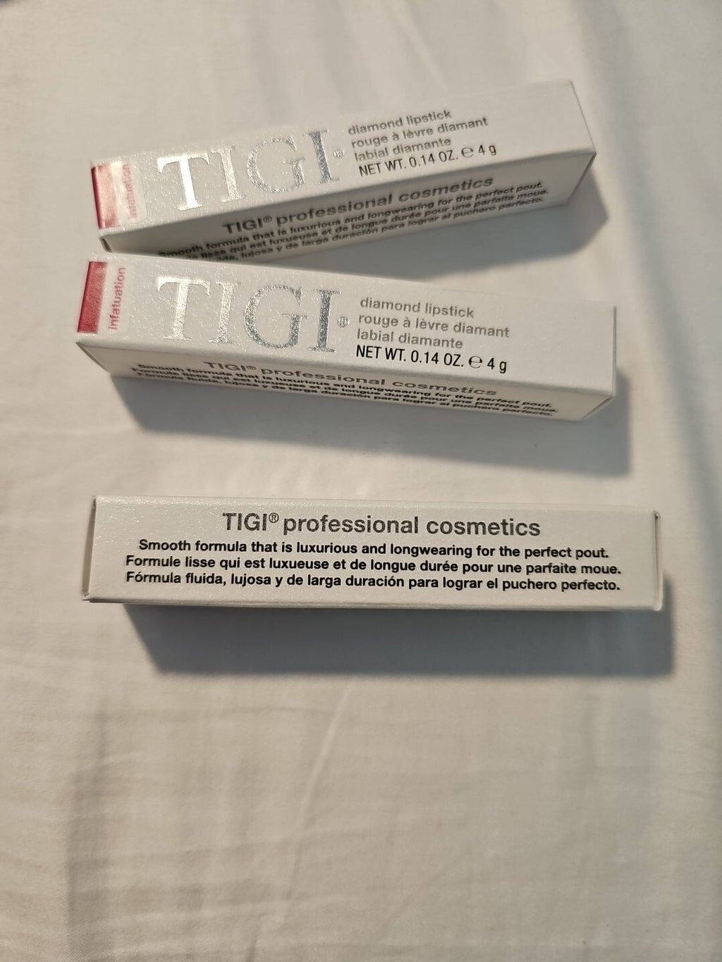 3 TIGI Proffesional Cosmetics DIAMOND LIPSTICK 0.14 OZ  NIB Infatuation Pink 2