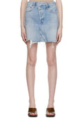 AGOLDE Asymmetric Crisscross Denim Mini Skirt Women's 27 Symbol Frayed Edge Hem~0