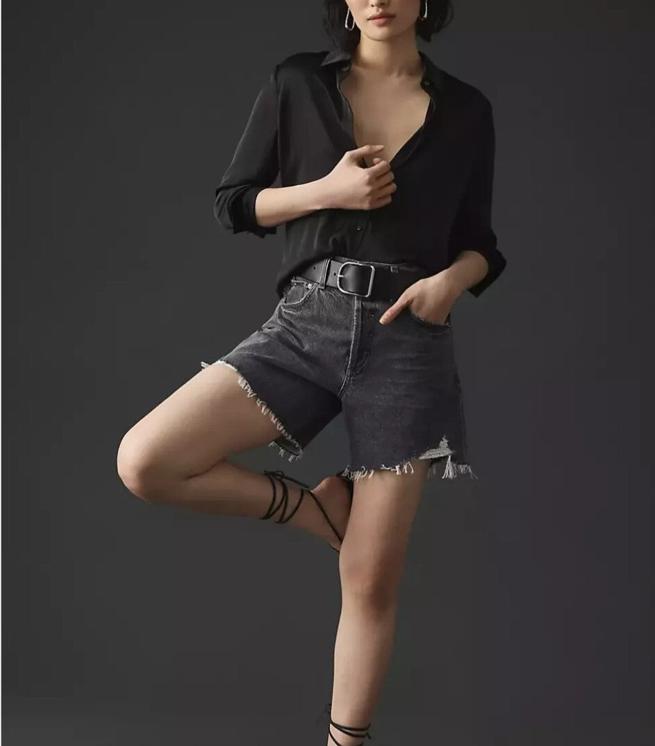Citizens of Humanity COH ELLE SHORT Black Distressed Cut Off Jean Neutron Sz 270