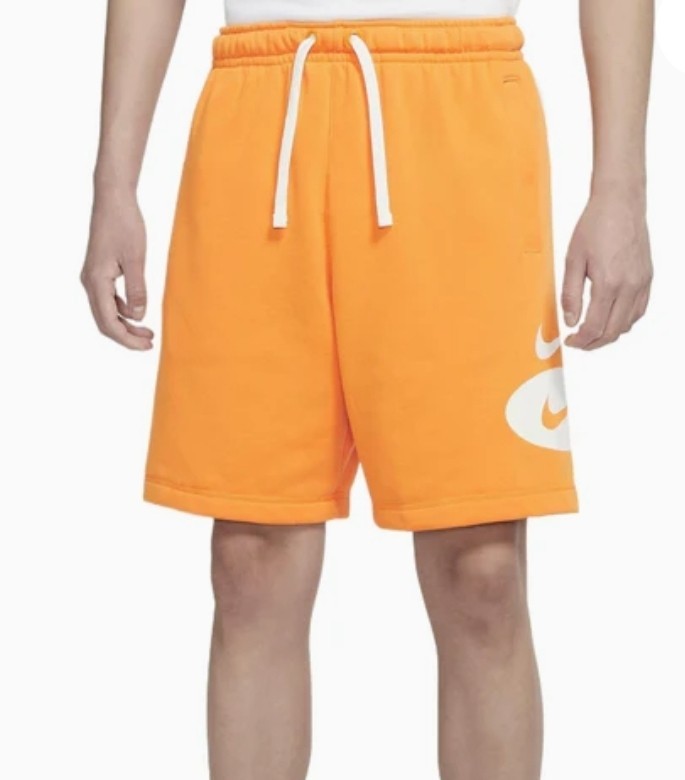 Nike Mens Swoosh Logo Orange Drawstring Pockets Long Fleece Shorts Sz SM NWT2