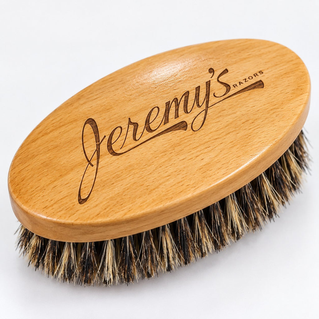 Jeremy's Razors Beard Brush Boar Bristles Oval Beechwood Grooming New Box3