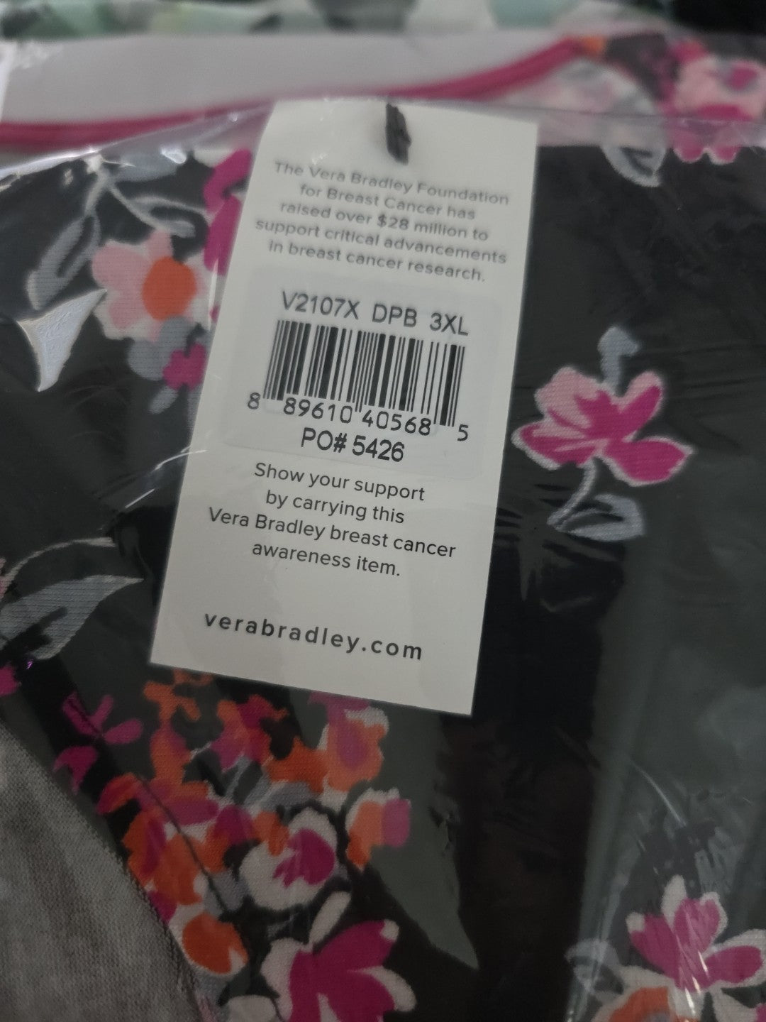 Vera Bradley Womens Top 3XL Floral Rare Breast Cancer Awareness Long Sleeve NWT3