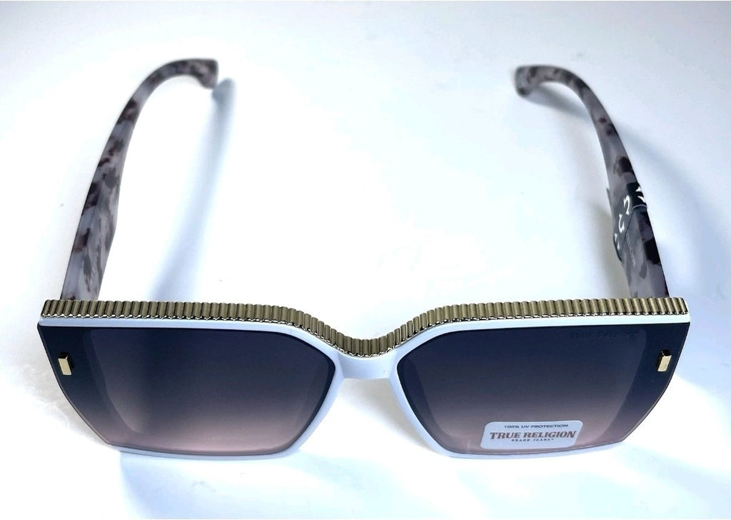 New Original TRUE RELIGION Square Sunglasses Oversized White Tortoise Shell Trim4