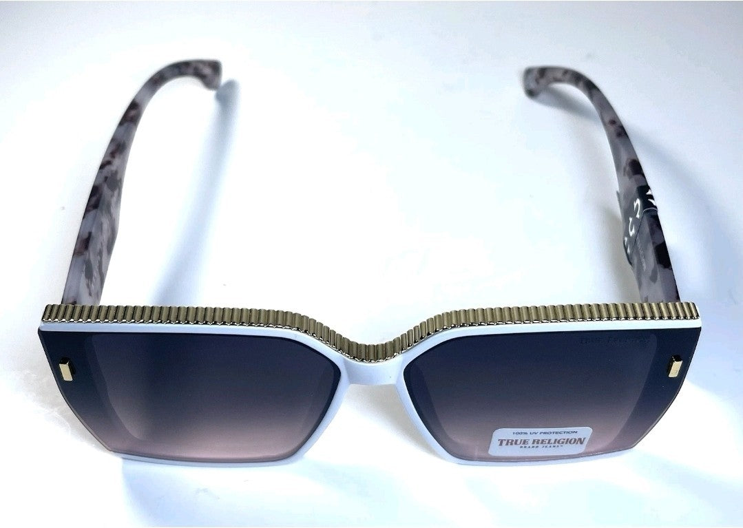 New Original TRUE RELIGION Square Sunglasses Oversized White Tortoise Shell Trim4