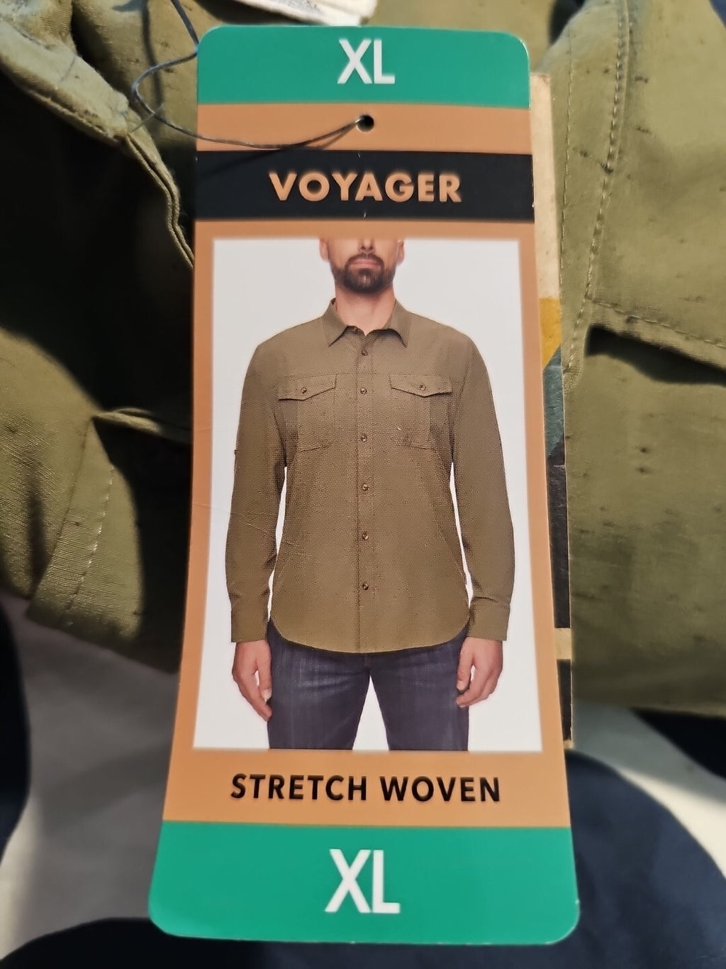 NWT Voyager Men's Button Down Stretch Woven Shirt Olive[ XL]0