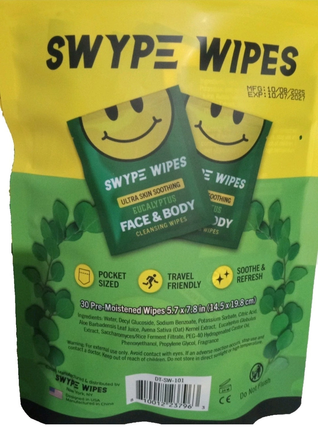 New 2x Swype Wipes EUCALYPTUS Face & Body Cleansing Wipes 30 ct1